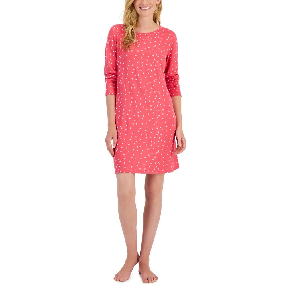Charter Club Intimates Polka Dot Long Sleeve Night Dress Size S Small NWT Pink - Picture 1 of 9